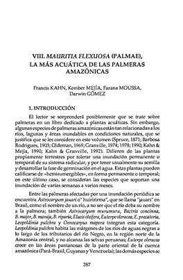 Mauritia Flexuosa (Palmae), La Mas Acuatica De Las Palmeras Amaronicas