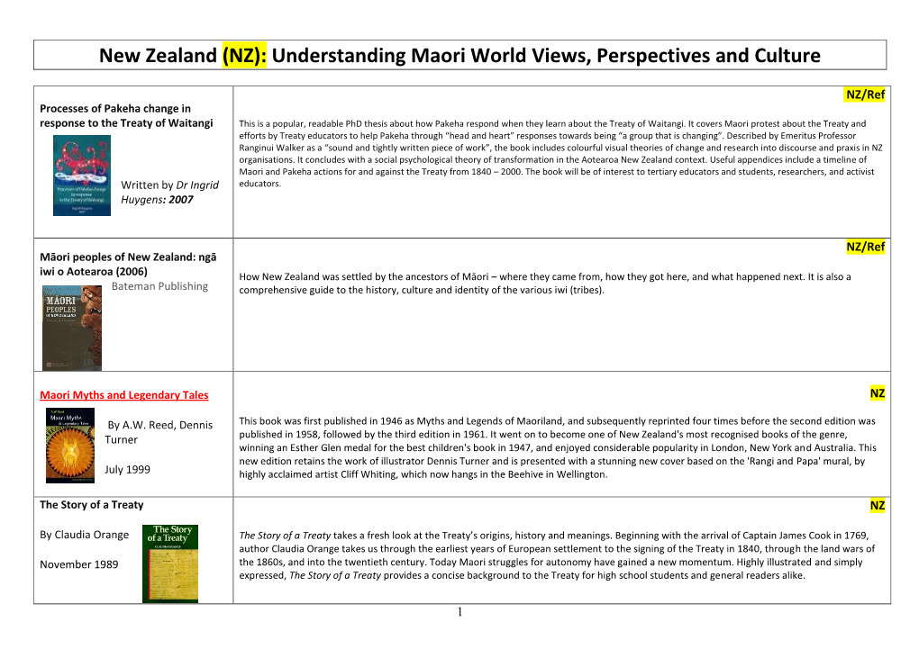 New Zealand (NZ): Understanding Maori World Views, Perspectives and Culture