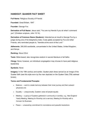 Handout: Quaker Fact Sheet