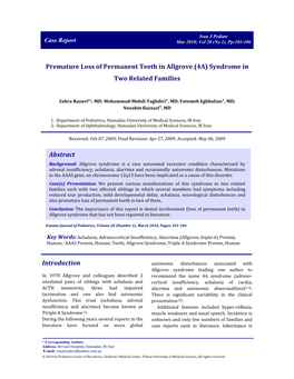 Premature Loss of Permanent Teeth in Allgrove (4A) Syndrome in Two Related Families