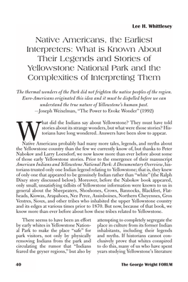 Native Americans, the Earliest Interpreters: What Is Known About Their Legends and Stories of Yellowstone National Park and the Complexities of Interpreting Them