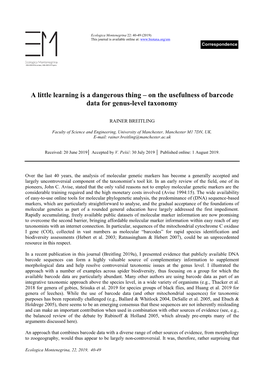 A Little Learning Is a Dangerous Thing – on the Usefulness of Barcode Data for Genus-Level Taxonomy