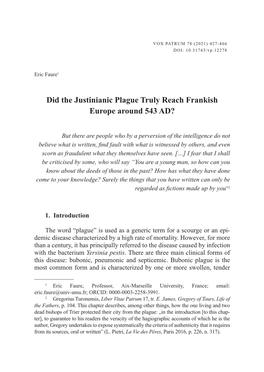 Did the Justinianic Plague Truly Reach Frankish Europe Around 543 AD?