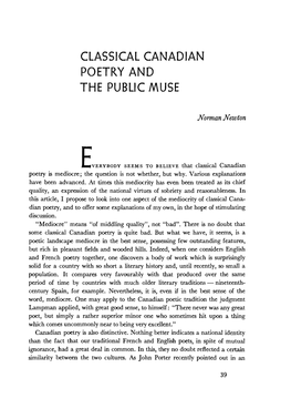 Classical Canadian Poetry and the Public Muse