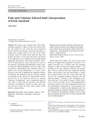 Exile and Criticism: Edward Said's Interpretation of Erich Auerbach