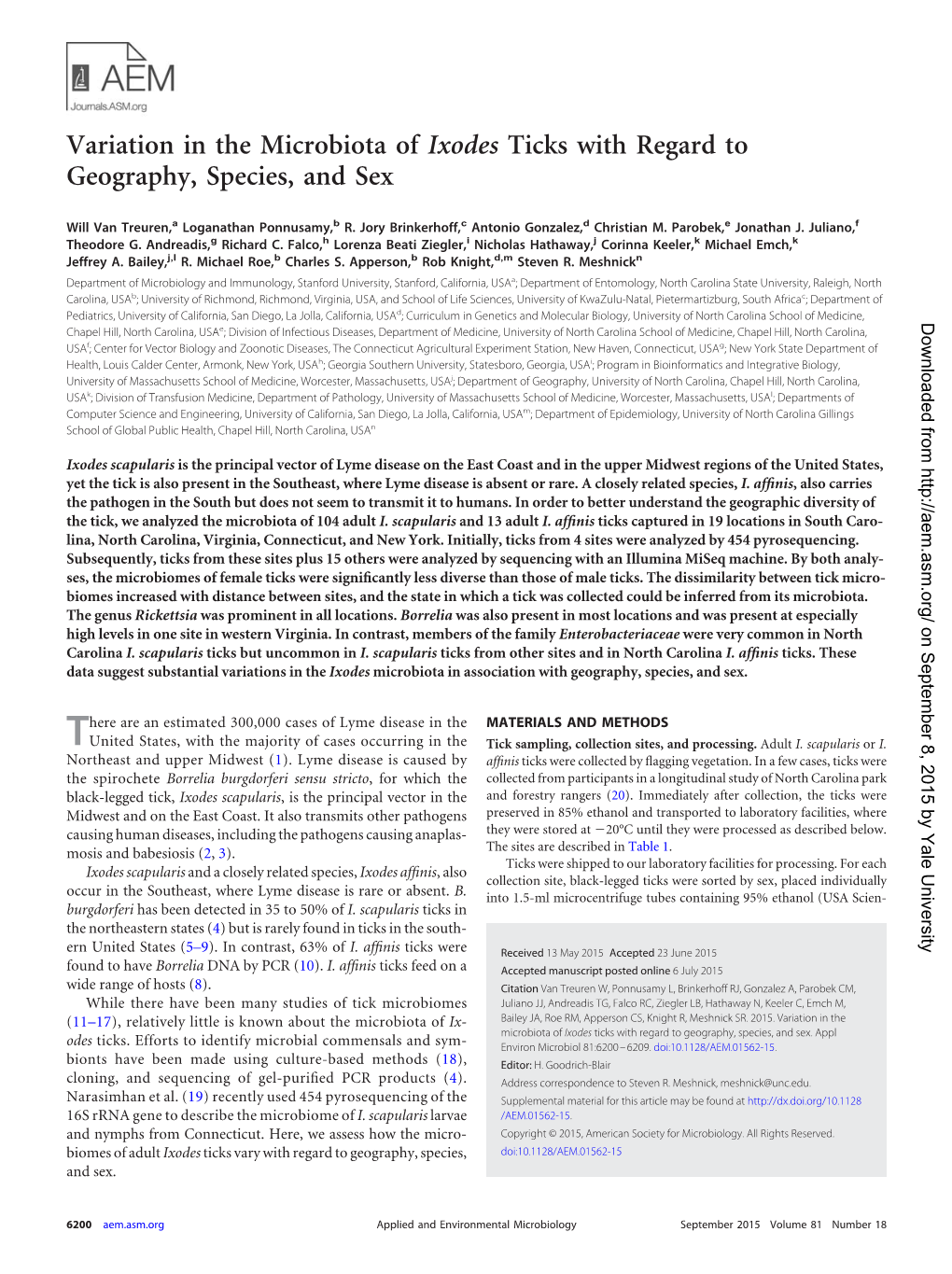 Variation in the Microbiota of Ixodes Ticks with Geography, Species And