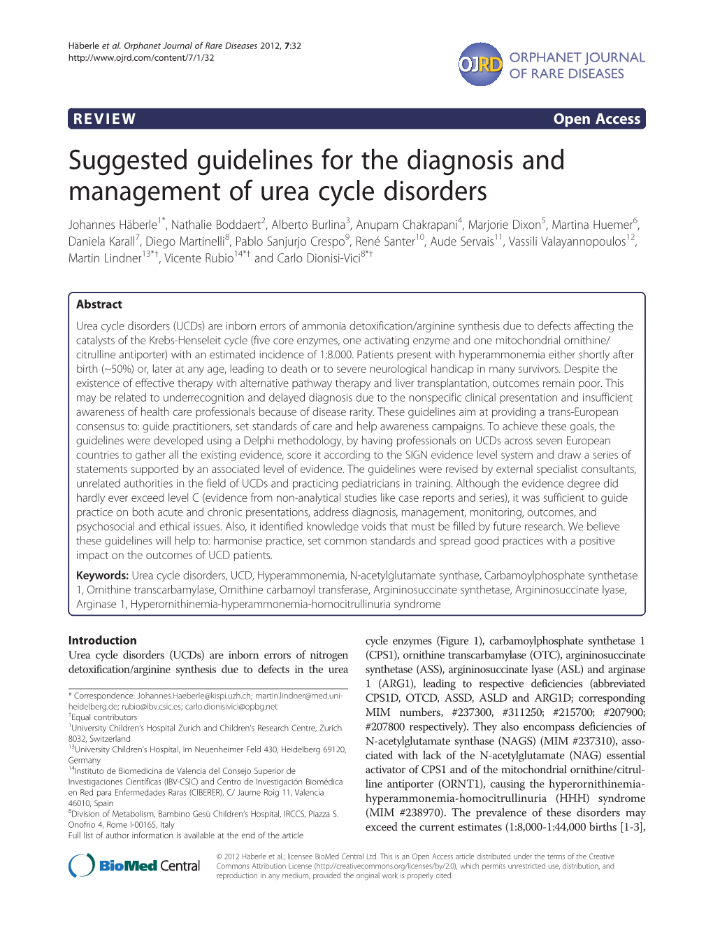 Suggested Guidelines for the Diagnosis and Management of Urea