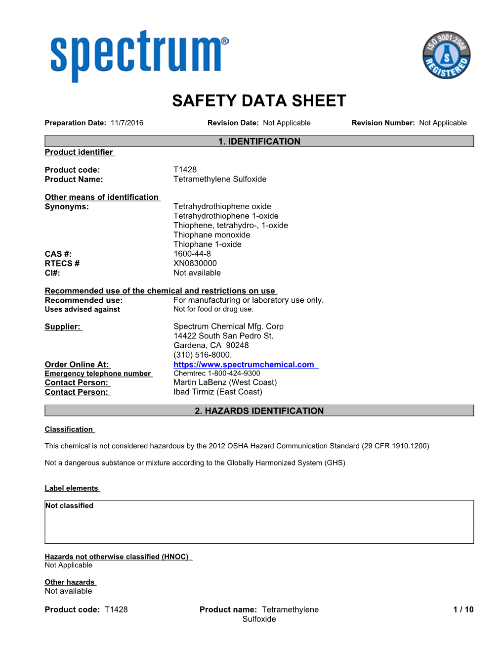 MSDS Contains All of the Information Required by the CPR