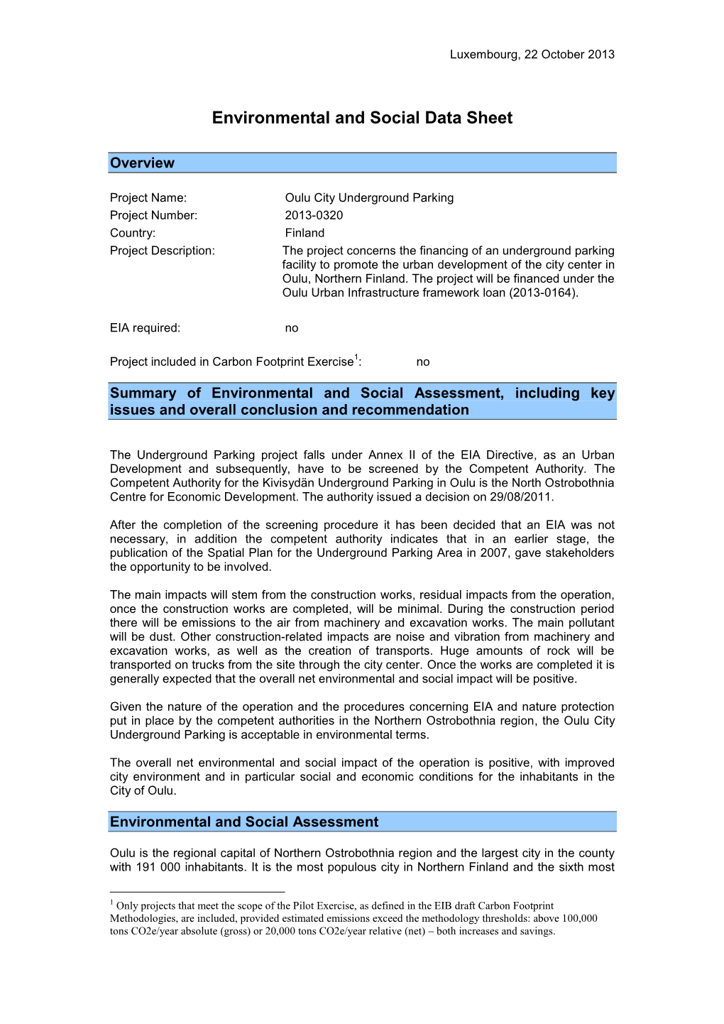 Environmental and Social Data Sheet