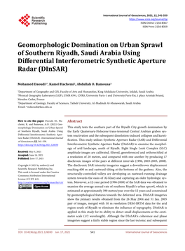 Geomorphologic Domination on Urban Sprawl of Southern Riyadh, Saudi Arabia Using Differential Interferometric Synthetic Aperture Radar (Dinsar)