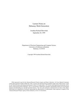 Lecture Notes on Delaunay Mesh Generation