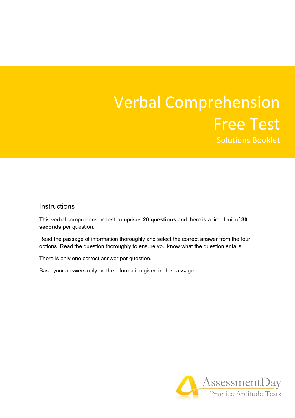 Verbal Comprehension Free Test Solutions Booklet