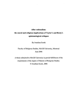 The Moral and Religious Implications of Taylor's and Rorty's Epistemological Critiques