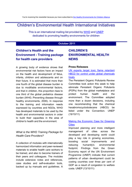 Children's Environmental Health International Initiatives