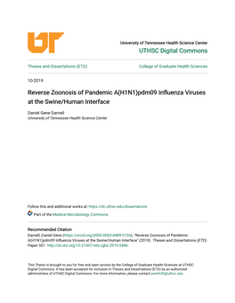 Reverse Zoonosis of Pandemic A(H1N1)Pdm09 Influenza Viruses at the Swine/Human Interface