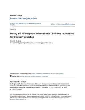 History and Philosophy of Science Inside Chemistry: Implications for Chemistry Education