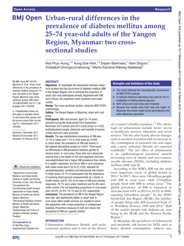 Urban–Rural Differences in the Prevalence of Diabetes Mellitus Among 25–74 Year-Old Adults of the Yangon Region, Myanmar: Two Cross- Sectional Studies