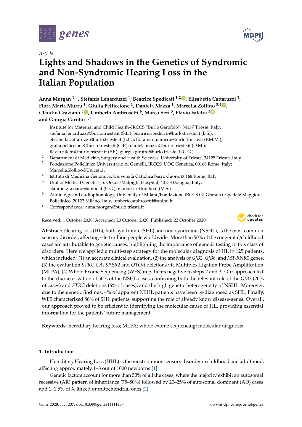 Lights and Shadows in the Genetics of Syndromic and Non-Syndromic Hearing Loss in the Italian Population