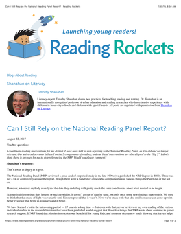 Can I Still Rely on the National Reading Panel Report? | Reading Rockets 7/30/19, 8�50 AM