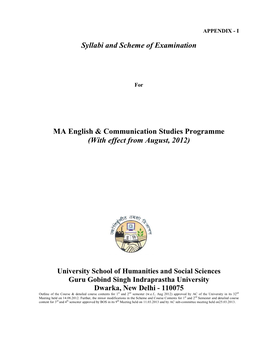 Syllabi and Scheme of Examination MA English & Communication