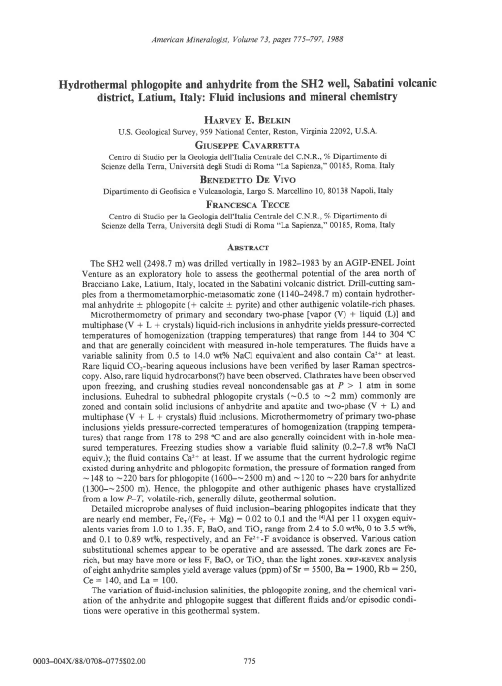 Hydrothermal Phlogopite and Anhydrite from the SH2 Well, Sabatini Yolcanic District, Latium, Italy: Fluid Inclusionsand Mineral Chemistry H,Q.Nvnve