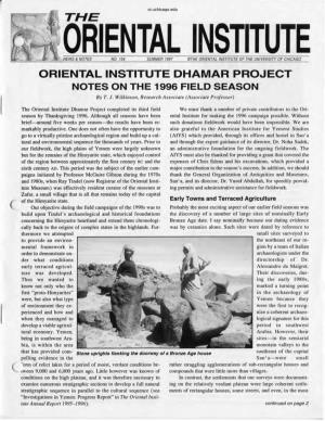 ORIENTAL INSTITUTE DHAMAR PROJECT NOTES on the 1996 FIELD SEASON by T