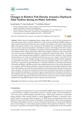 Changes in Relative Fish Density Around a Deployed Tidal Turbine During On-Water Activities