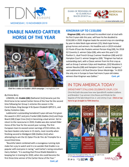 Enable Named Cartier Horse of the Year Cont