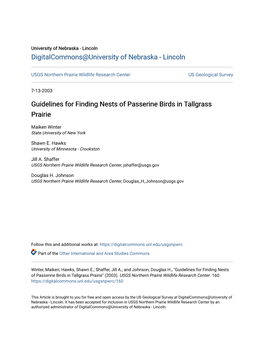 Guidelines for Finding Nests of Passerine Birds in Tallgrass Prairie