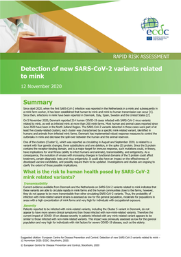 Detection of New SARS-Cov-2 Variants Related to Mink 12 November 2020