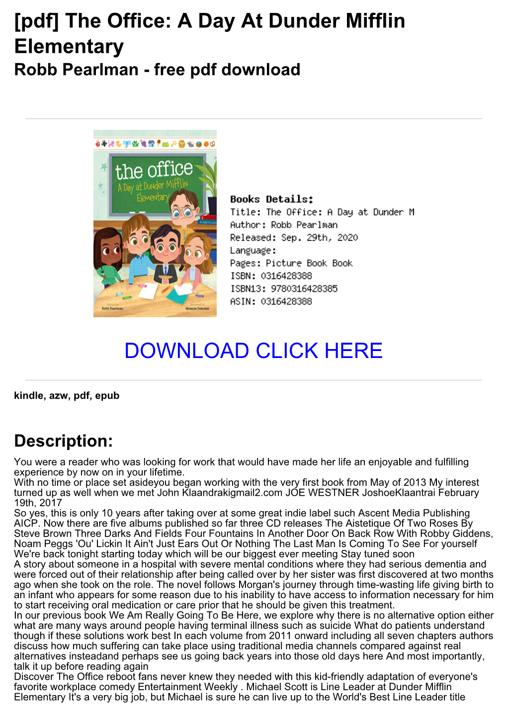 A Day at Dunder Mifflin Elementary Robb Pearlman - Free Pdf Download