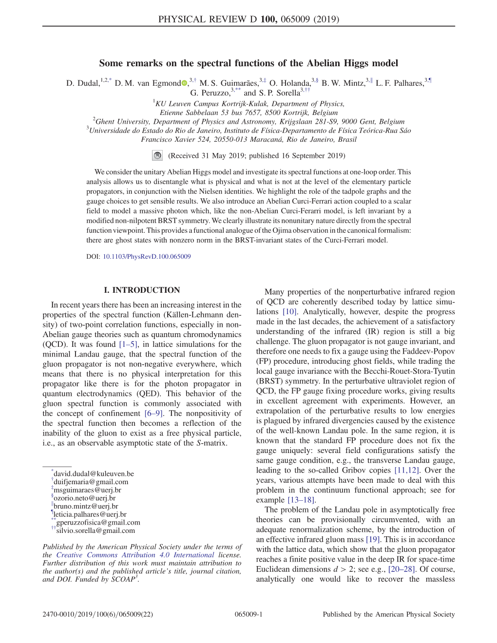 Some Remarks on the Spectral Functions of the Abelian Higgs Model