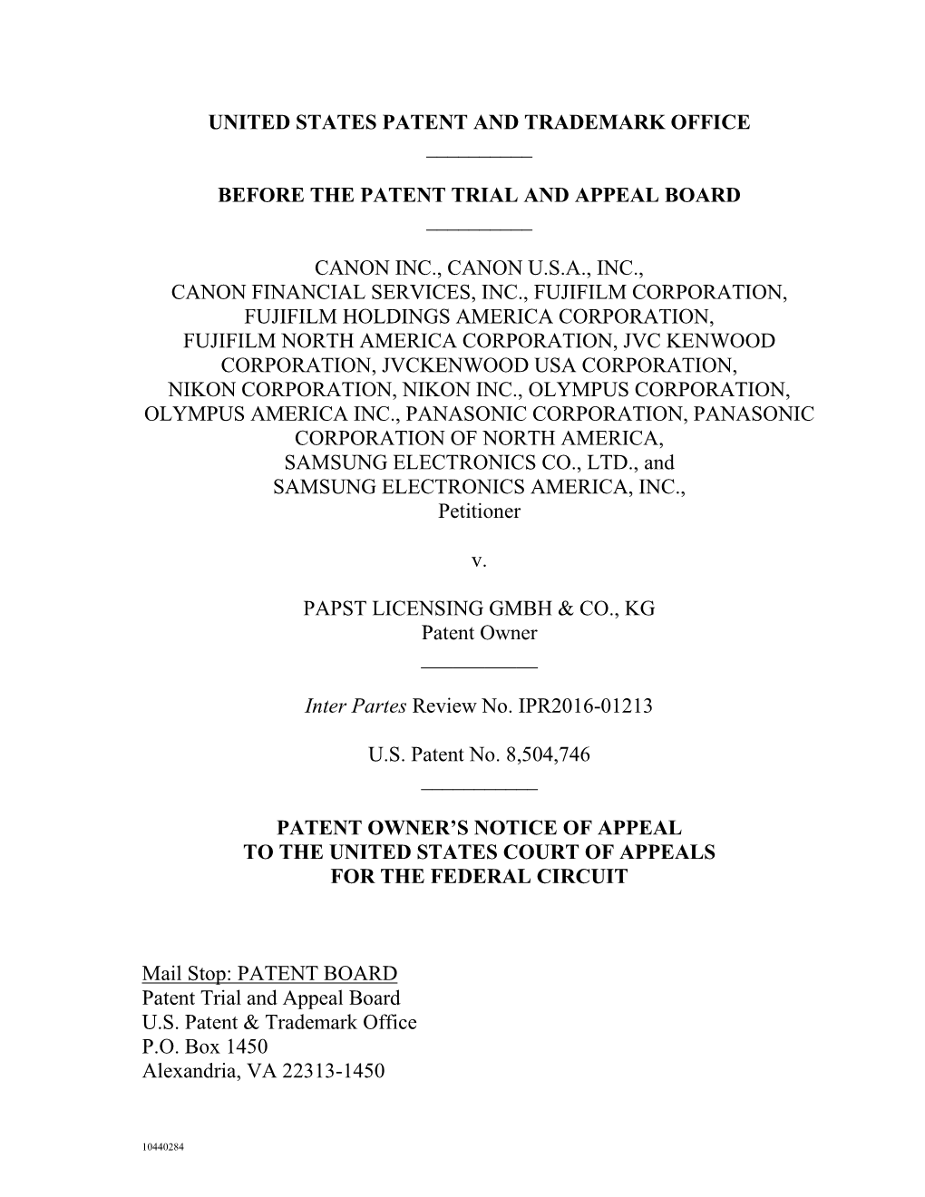 Before the Patent Trial and Appeal Board ______