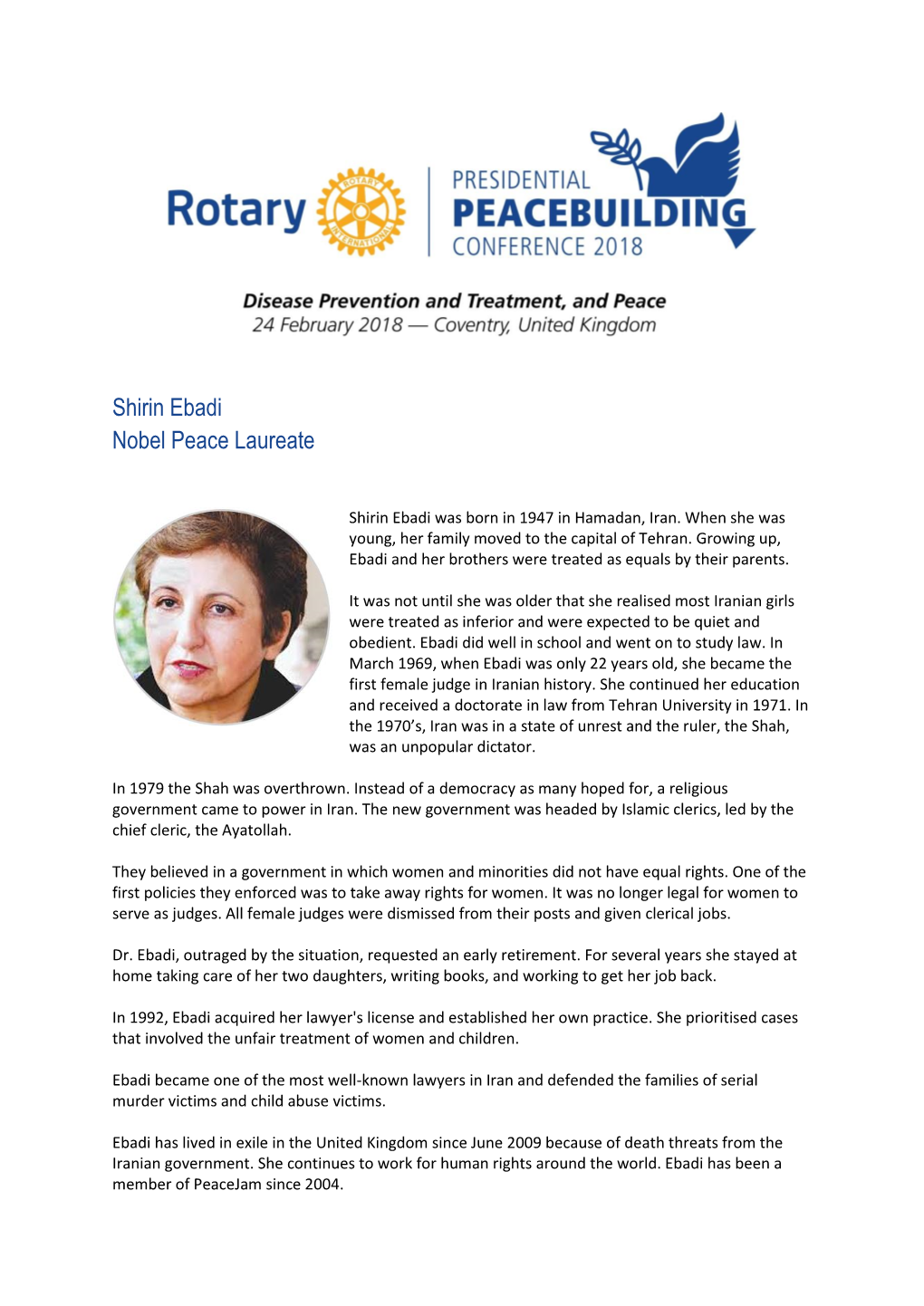 Shirin Ebadi Nobel Peace Laureate