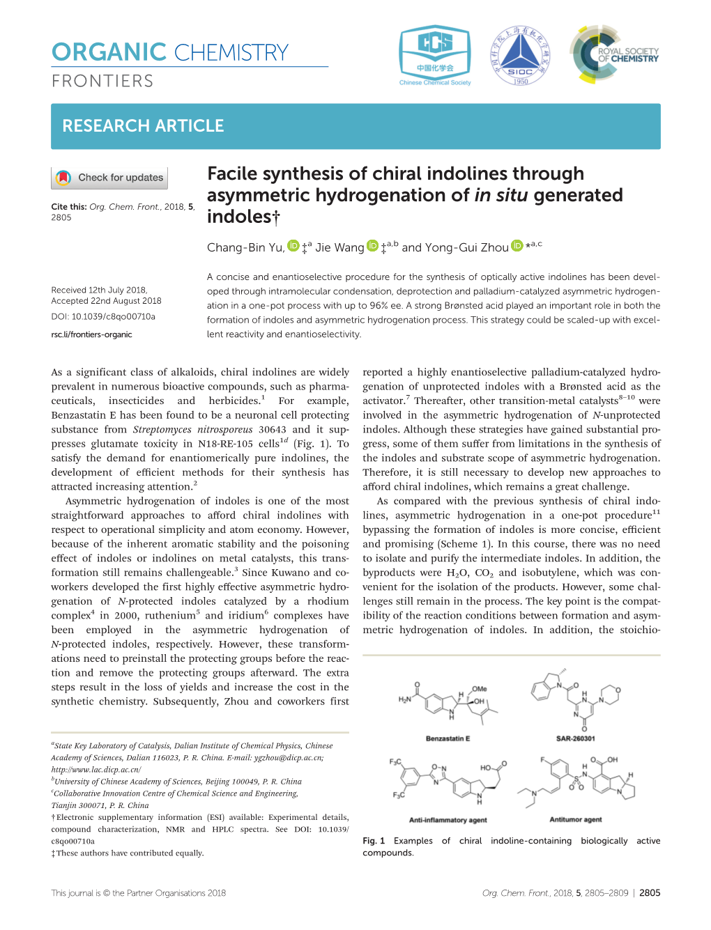 Facile Synthesis of Chiral Indolines Through Asymmetric Hydrogenation of in Situ Generated Cite This: Org