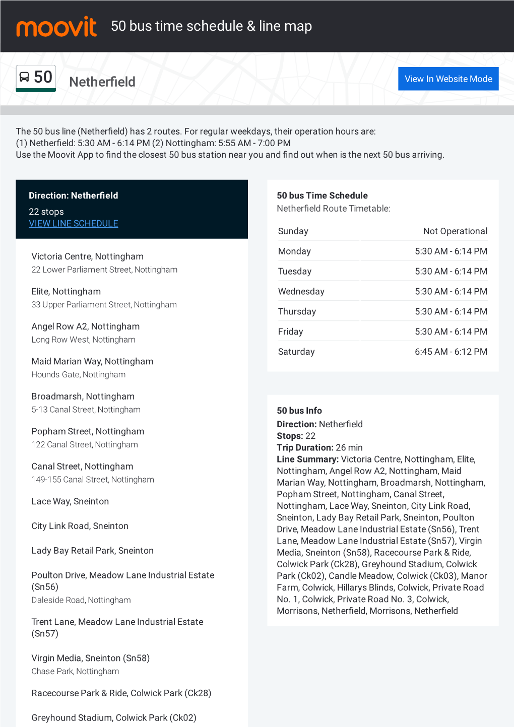 50 Bus Time Schedule & Line Route