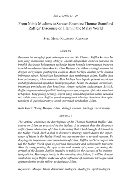 Thomas Stamford Raffles' Discourse on Islam in the Malay World