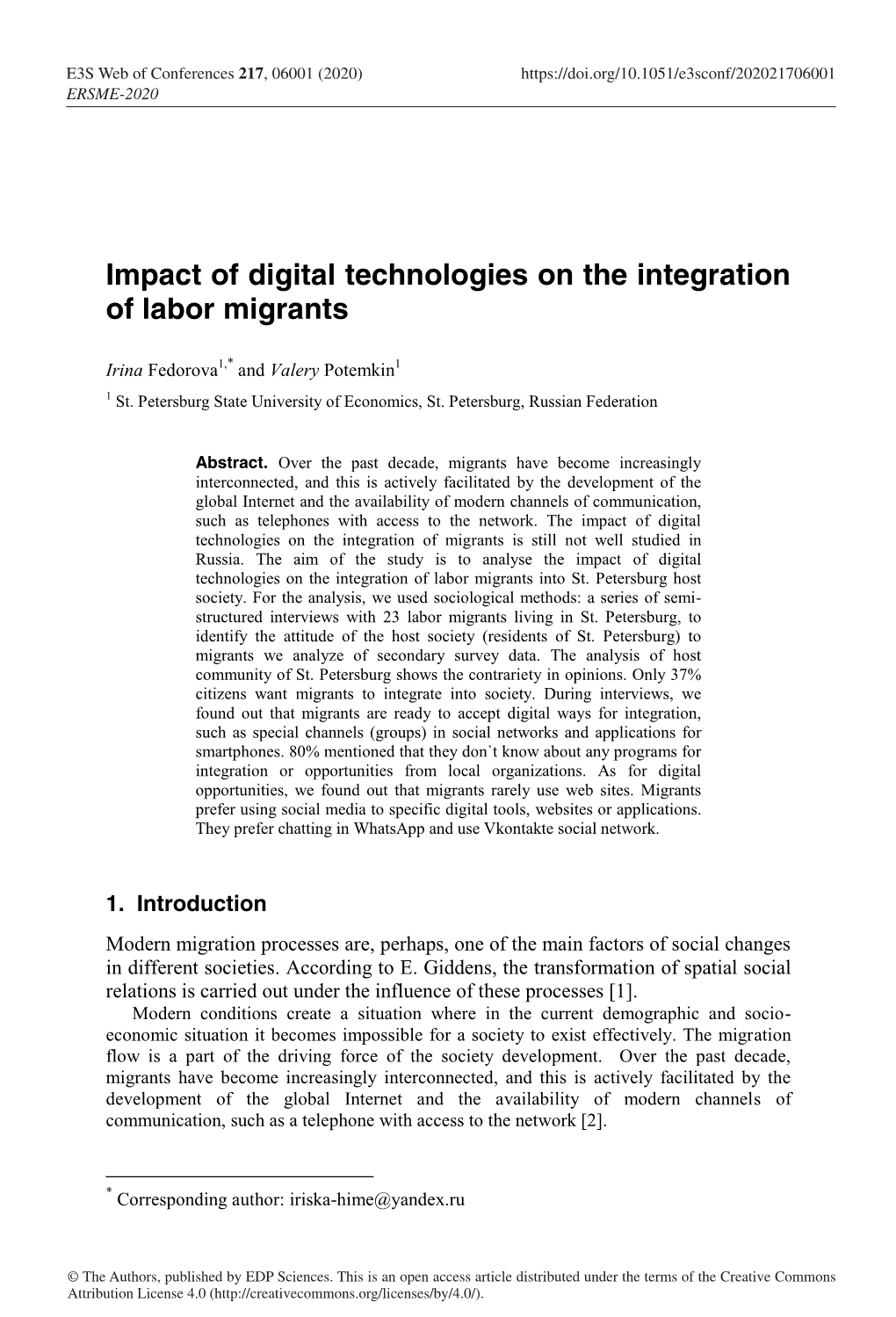Impact of Digital Technologies on the Integration of Labor Migrants