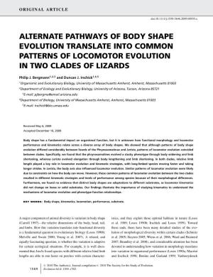 Alternate Pathways of Body Shape Evolution Translate Into Common Patterns of Locomotor Evolution in Two Clades of Lizards
