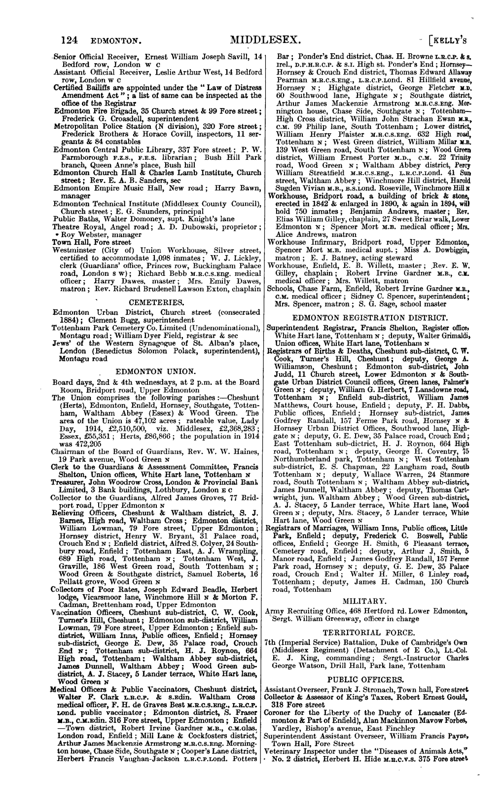 MIDDLESEX. - [KELLY S .Senior Official Receiver, Ernest William Joseph Savill, 14 Bar ; Ponder's End District