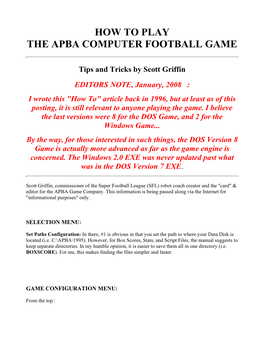 How to Play Apba Football