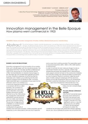 Innovation Management in the Belle Epoque How Plasma Went Commercial in 1903