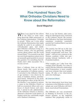 David Wagschal, Five Hundred Years On: What Orthodox Christians Need