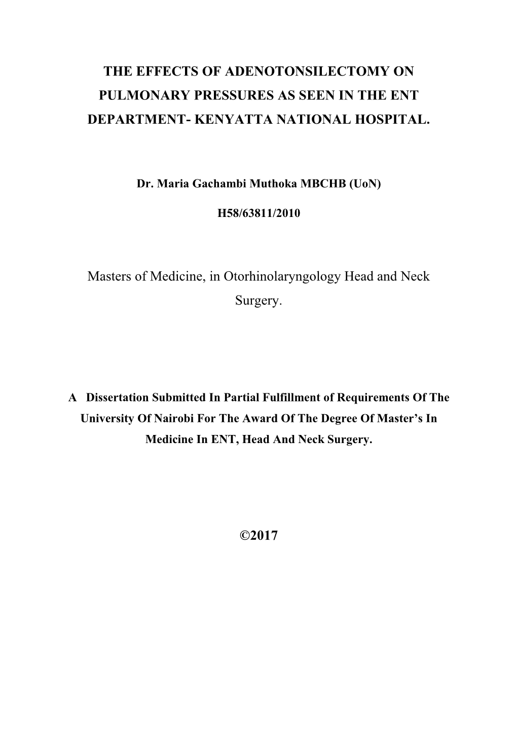 Dr. Maria Gachambi Muthoka MBCHB (Uon)
