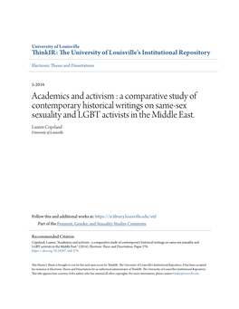 Academics and Activism : a Comparative Study of Contemporary Historical Writings on Same-Sex Sexuality and LGBT Activists in the Middle East