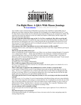 A Q&A with Mason Jennings