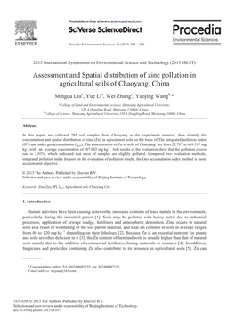Assessment and Spatial Distribution of Zinc Pollution in Agricultural Soils of Chaoyang, China