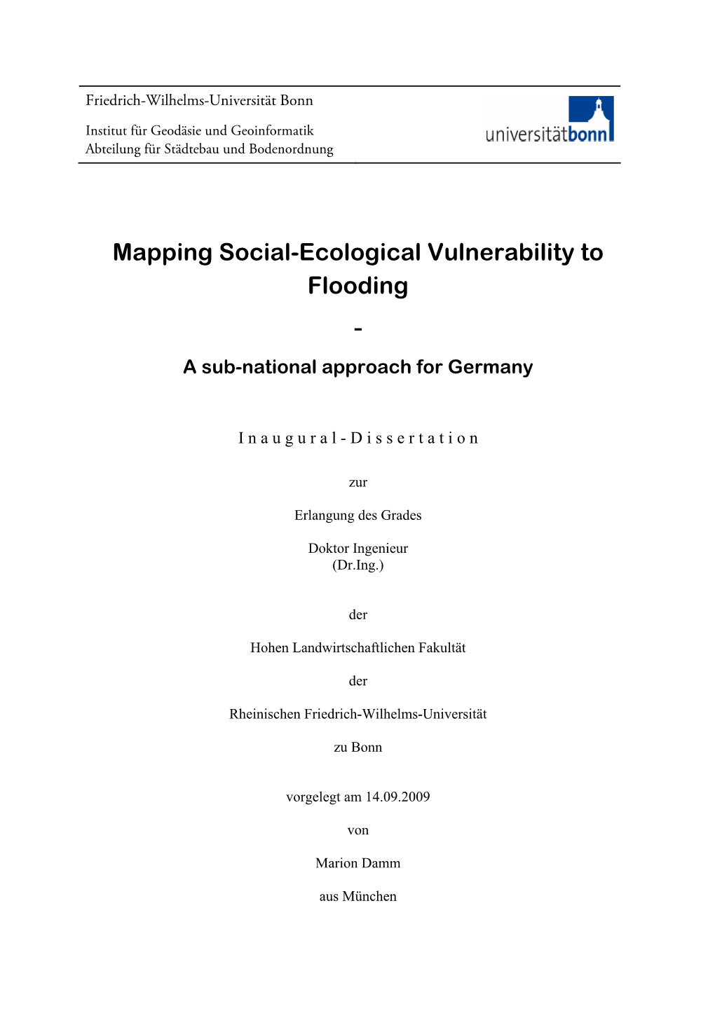 Mapping Social-Ecological Vulnerability to Flooding - a Sub-National Approach for Germany