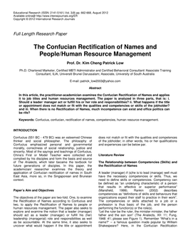 The Confucian Rectification of Names and People/Human Resource Management