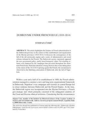 Dubrovnik Under French Rule (1810-1814)